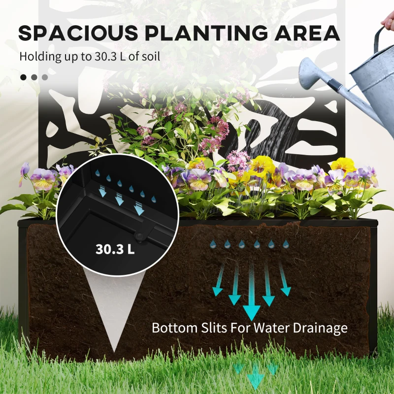 Outsunny Raised Garden Bed with Trellis, Outdoor Privacy Screen with Planter Box, 24" x 9.1" x 44.5", Black