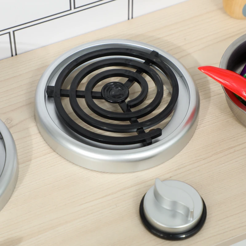 Qaba Pretend Play Kitchen for Kids, Pretend Kids Kitchen Playset with Switch Knob Sound, Clock, for Ages 3-6 Years, White