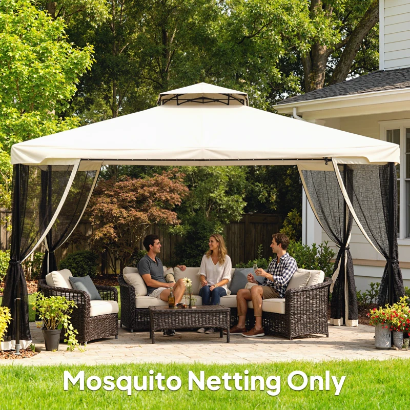 Outsunny Replacement Mesh Sidewall Netting for 10' x 12' Gazebos and Canopy Tents with Zippers, (Sidewall Only) Cream