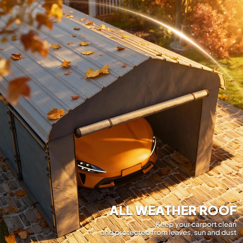 Outsunny 12' x 20' Metal Carport, Heavy Duty Garage Car Canopy with Galvanized Metal Roof and Removable Sidewalls, Dark Gray