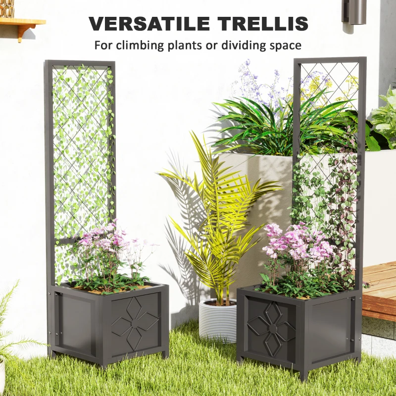 Outsunny Galvanized Raised Garden Bed with Trellis, Metal Planter Box with Drainage Holes for Climbing Plants, Vegetable, Vines