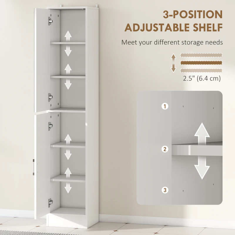 kleankin Tall Bathroom Cabinet with Mirror Narrow Bathroom Storage Cabinet with Doors Adjustable Shelves for Small Spaces White