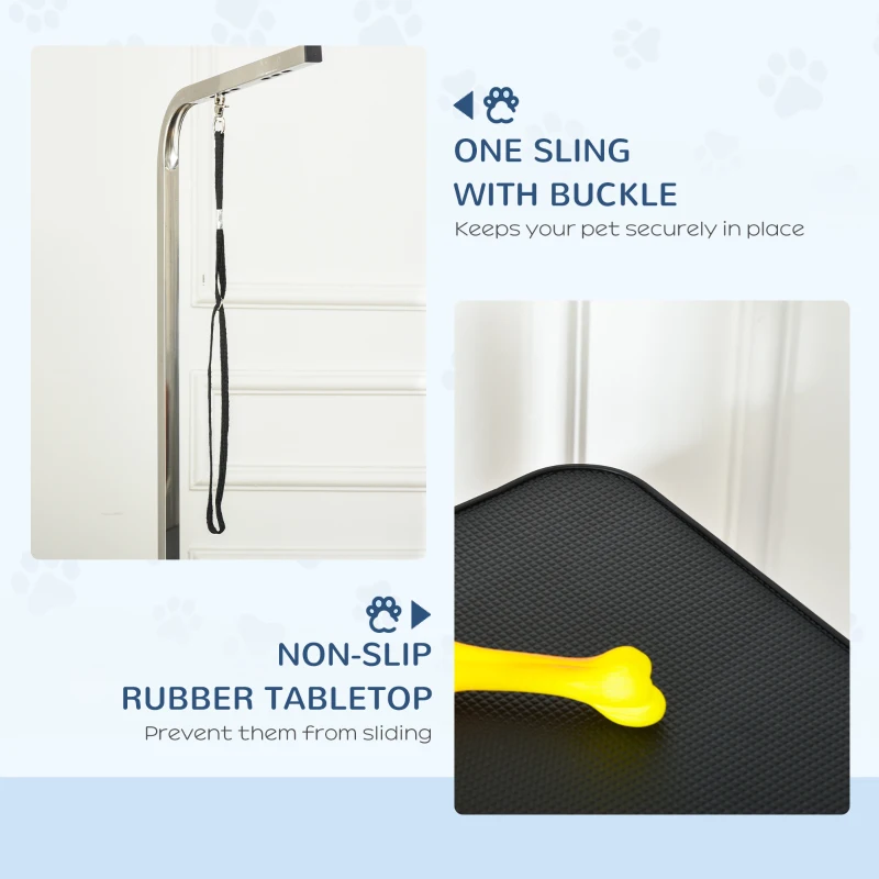 PawHut Pet Grooming Table, Height Adjustable Dog Grooming Table with Arm, Noose and Non-Slip Grooming Table, Black