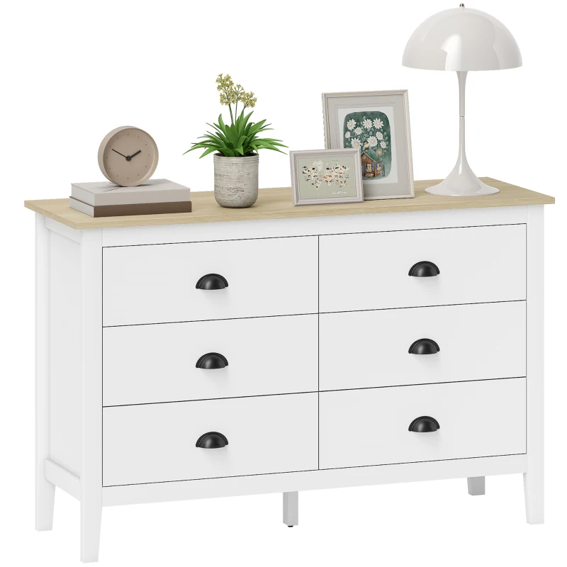 HOMCOM Chest of Drawers with Quiet Slides, Modern 6 Drawer Dresser for Bedroom, Closet, Living Room, Entryway, White