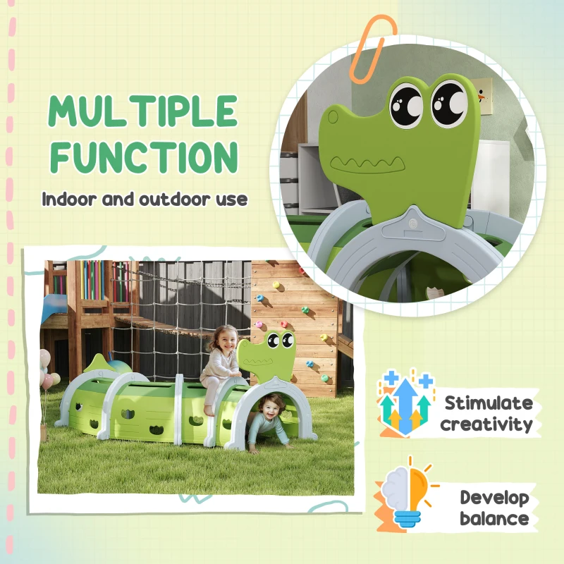 Qaba Crocodile Design Kids Play Tunnel for Kids to Crawl Through, 76" Long
