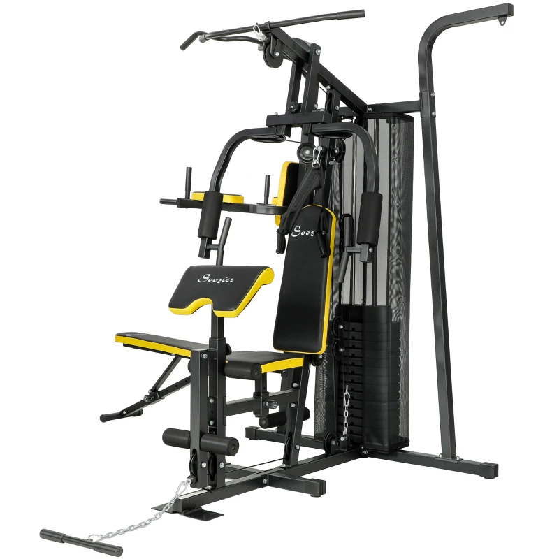 Soozier All-in-One Smith Machine, Multi Home Gym Workout Station with Weight Stack and Pulley System for Full Body Training