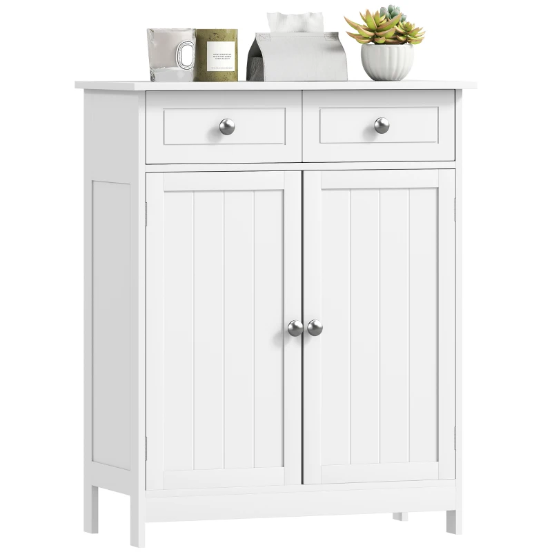 kleankin Freestanding Bathroom Floor Cabinet, Organizer Floor Tower with 2 Door, 2 Drawers, Adjustable Shelf, White