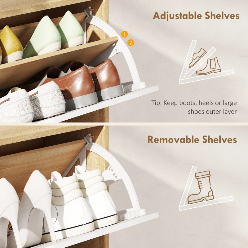 HOMCOM Narrow Shoe Cabinet, Shoe Storage Cabinet with 4 Flip Drawers and Adjustable Shelves for 16 Pairs of Shoes, Natural