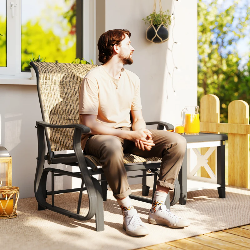 Outsunny Outdoor Glider Chair Patio Glider Swing Chair with Mesh Seat, Steel Frame for Backyard, Garden, Porch, Light Mixed Brown