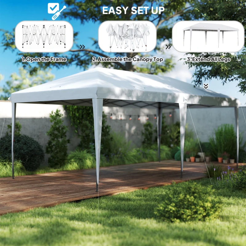 Outsunny 10' x 19' Pop Up Tent Garden Outdoor Party Tent Easy Set Up Gazebo Canopy Market Event Sunshade White