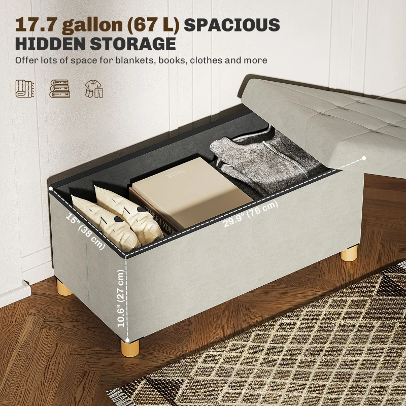 HOMCOM Storage Ottoman Bench, Velvet Upholstered Foldable Ottoman Footrest, Foot Stool with Wood Legs for Living Room, Bedroom