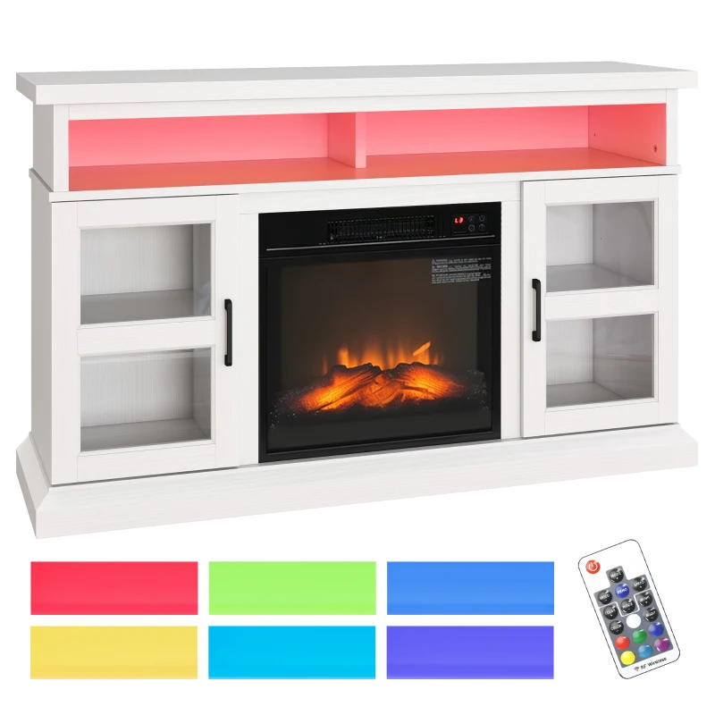 HOMCOM 48" Fireplace TV Stand for TVs Up to 55 Inches, Media Entertainment Center with 3D Flame, Adjustable Shelves, White