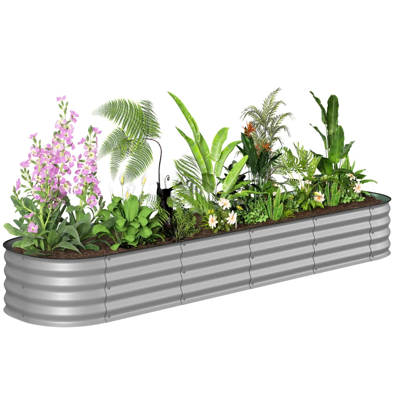 Outsunny 7.9 x 2 x 1ft Galvanized Raised Garden Bed Kit, Metal Planter Box with Safety Edging, Silver