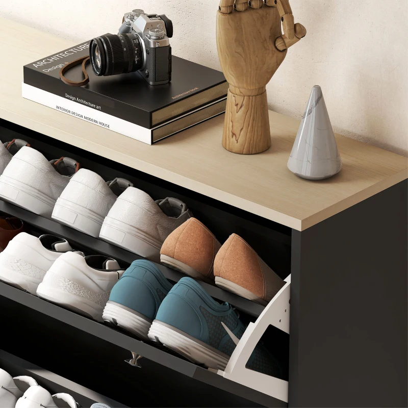 HOMCOM Narrow Shoe Cabinet with 4 Flip Drawers, Shoe Storage Cabinet with Adjustable Shelves, Holds 24–32 Pairs, Black