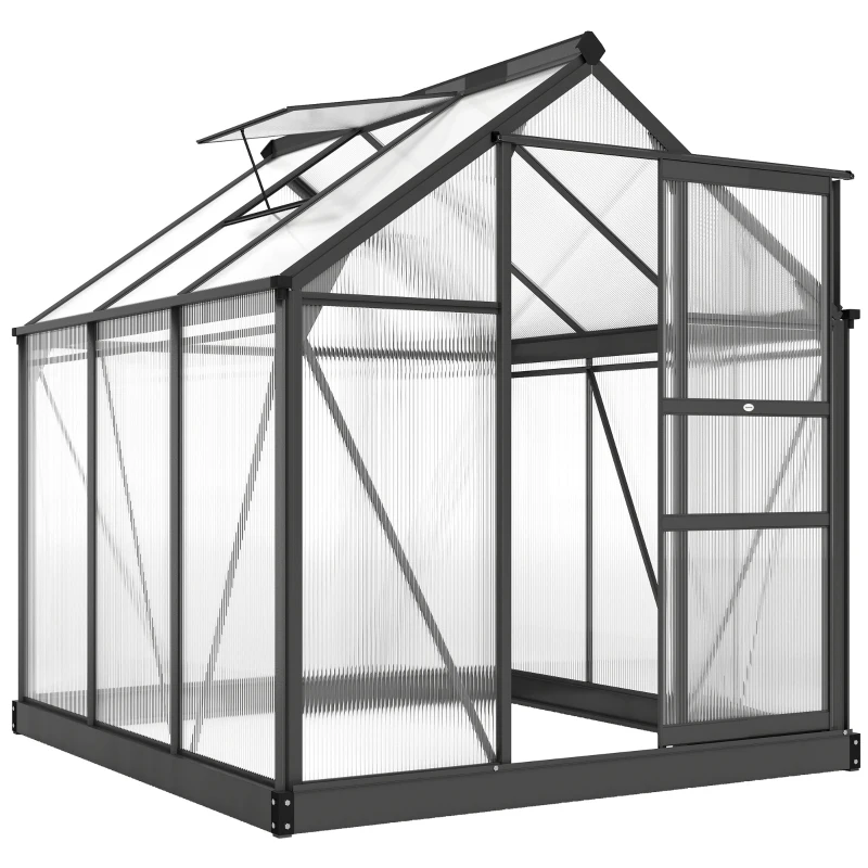 Outsunny Polycarbonate Greenhouse, Heavy Duty Outdoor Aluminum Walk-in Green House Kit Vent Door, 6.2'x6.2'x6.6' Gray