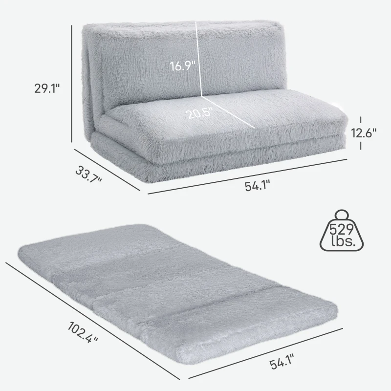 HOMCOM Bean Bag Floor Sofa Bed, Contemporary Plush Wide Folding Floor Mattress, Foam Filling Wall Couch Sleeper, Light Gray