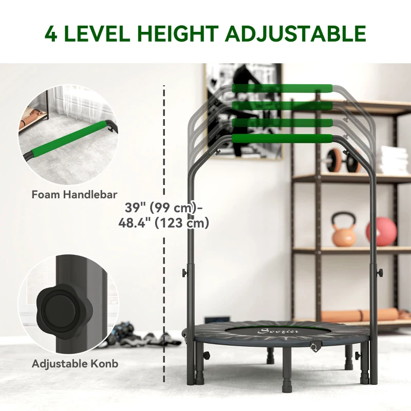 Soozier 40" Foldable Mini Fitness Trampoline, with Adjustable Foam Handle, Green