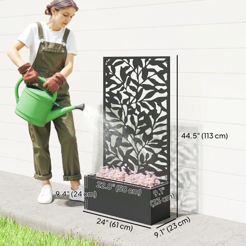 Outsunny Raised Garden Bed with Trellis, Outdoor Privacy Screen with Planter Box, 24" x 9.1" x 44.5", Black