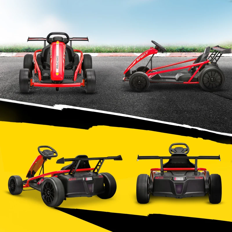 Qaba 24V 7AH Kids Electric Go Kart, 8.1 MPH Battery Powered Drift Kart with Dual Motors, Soft Start for 8-12 Years, Red