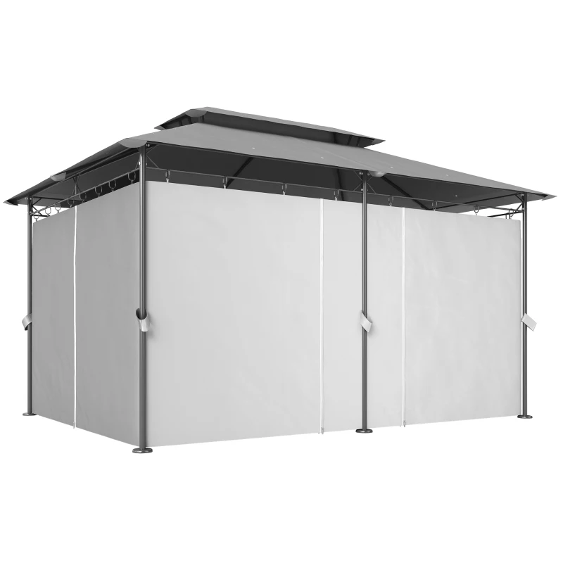 Outsunny 10' x 13' Double Roof Patio Gazebo, Outdoor Gazebo with Curtains, for Garden, Lawn, Backyard and Deck, Dark Grey