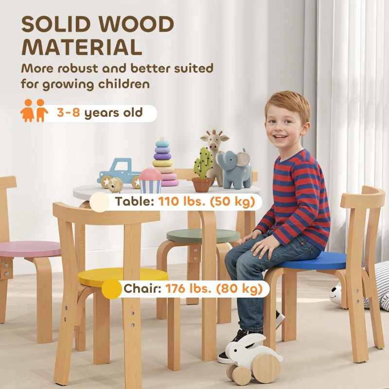 Qaba Wooden Kids Table and Chairs Set, Toddler Table and Chairs Set for 3-8 Years, Multi-Coloured