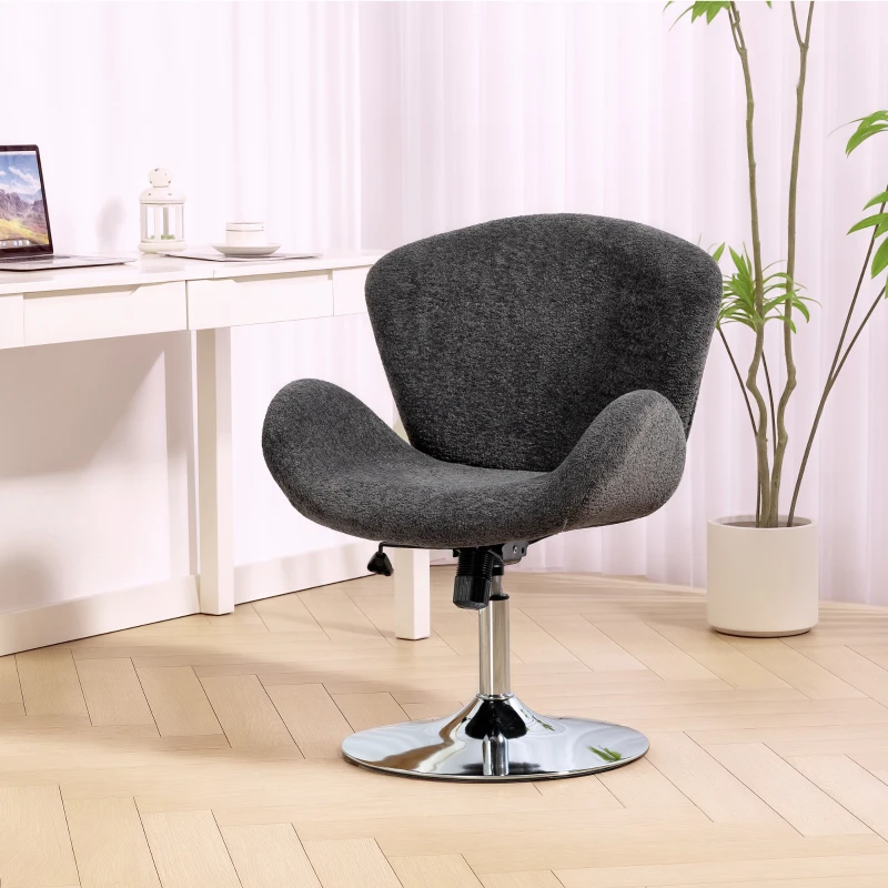 HOMCOM Swivel Office Chair, Velvet Desk Chair with Wide Bucket Seat, Butterfly Back, Tilt Function and Round Base, Dark Grey