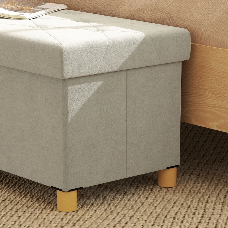 HOMCOM Storage Ottoman Bench, Velvet Upholstered Foldable Ottoman Footrest, Foot Stool with Wood Legs for Living Room, Bedroom