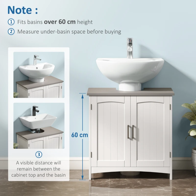 kleankin Modern Bathroom Sink Cabinet, Pedestal Sink Storage Cabinet with Double Doors and Adjustable Shelf, White