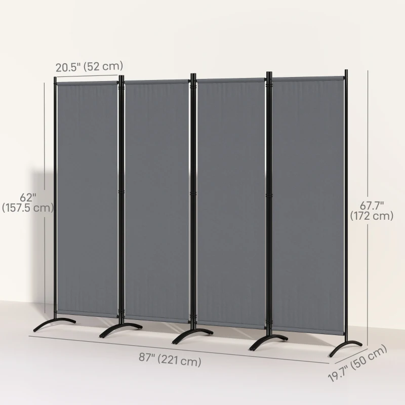 Outsunny Folding Room Divider, Privacy Screen for Home Office Bedroom, 5.6FT Tall, Dark Grey