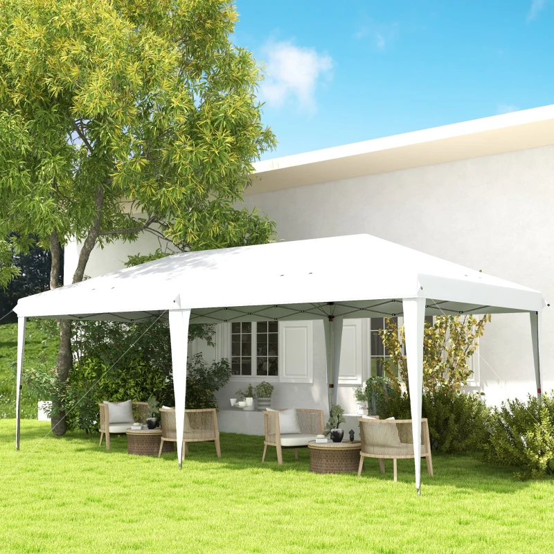 Outsunny 10' x 19' Pop Up Tent Garden Outdoor Party Tent Easy Set Up Gazebo Canopy Market Event Sunshade White