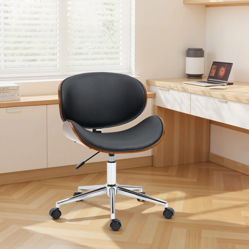 VinsettoOffice Chair, Faux Leather and Bentwood Computer Desk Chair with 360 Degree Swivel Wheels, Adjustable Height and Curved Seat, Black