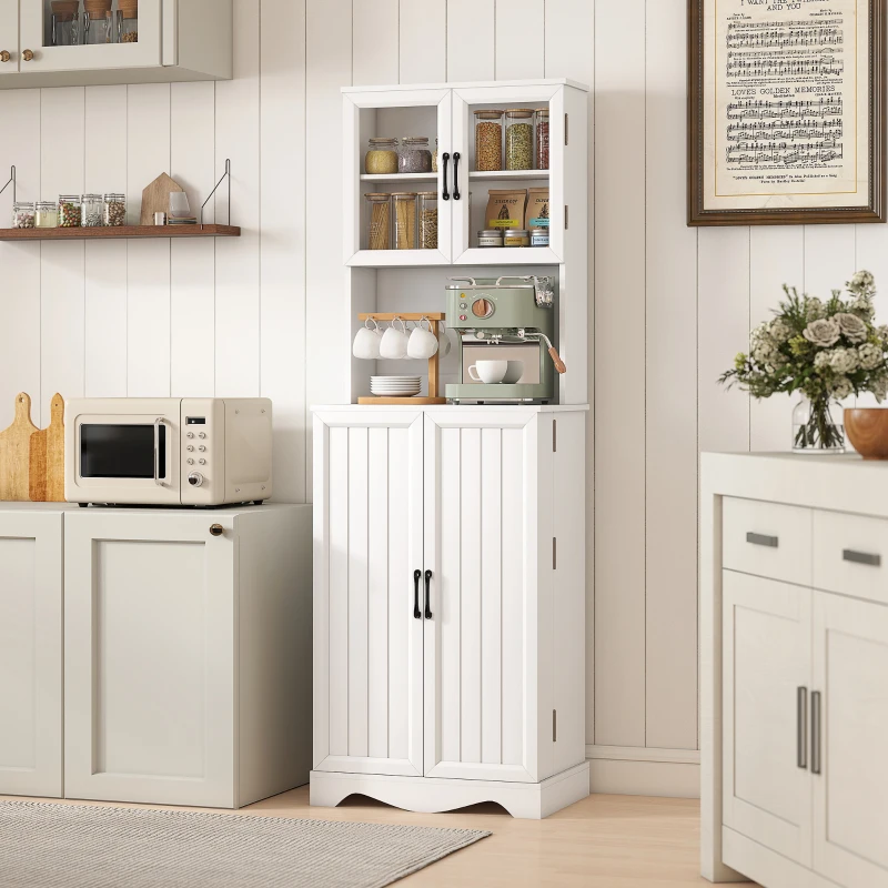 HOMCOM 71" Kitchen Pantry Cabinet, Freestanding Kitchen Hutch with 8 Door Shelves, Adjustable Shelf and Acrylic Doors, White