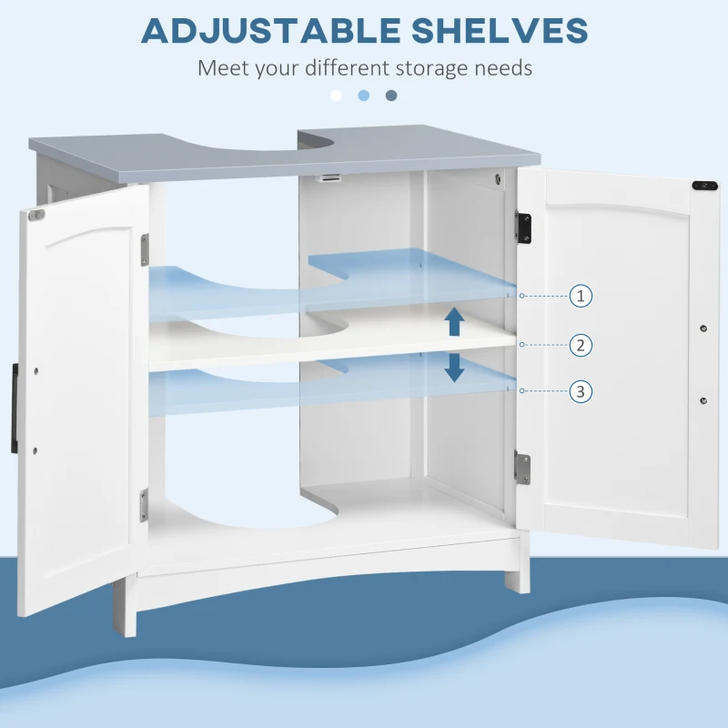 kleankin Modern Bathroom Sink Cabinet, Pedestal Sink Storage Cabinet with Double Doors and Adjustable Shelf, White