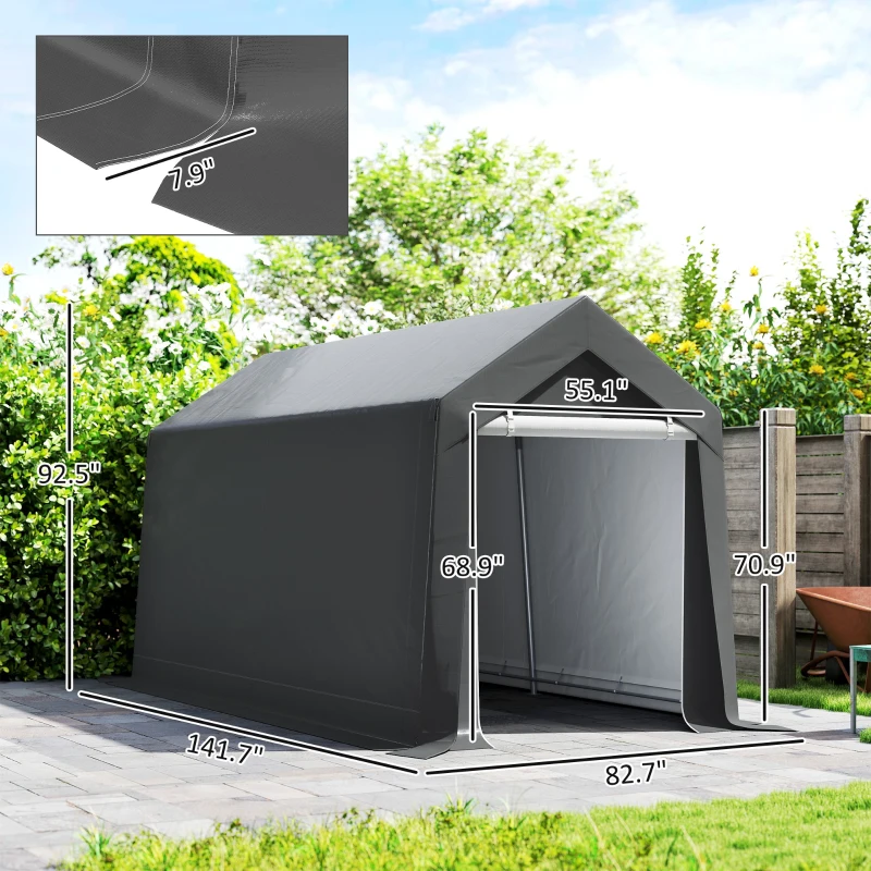 Outsunny Galvanized 7' x 12' Outdoor Storage Tent, Heavy Duty and Waterproof Portable Shed for Bike, Motorcycle, Tools, Gray