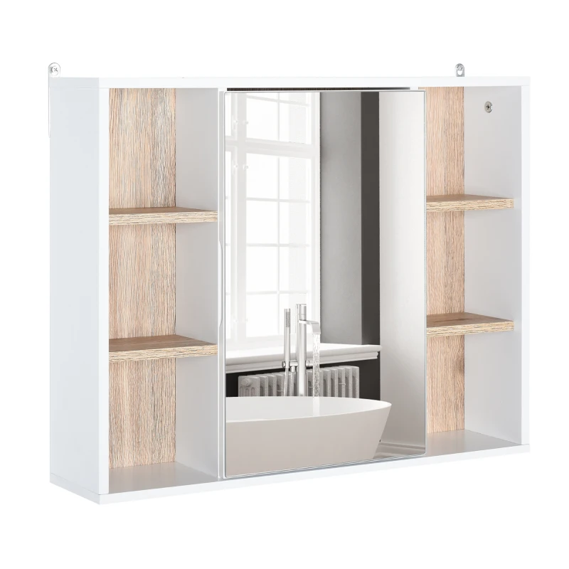HOMCOM Wall-Mounted Bathroom Medicine Cabinet with Mirror, Over Toilet Bathroom Vanity Cabinet White & Oak