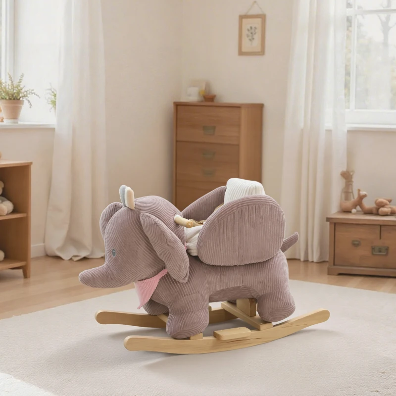 Qaba Baby Rocking Horse with Seat, Kids Ride On Toy with Realistic Elephant Sound and Safety Belt for 18 to 36 Months, Pink