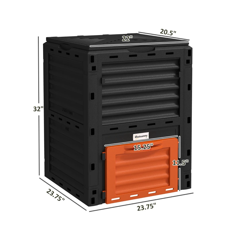 Outsunny Garden Compost Bin 80 Gallon Outdoor Large Capacity Composter Fast Create Fertile Soil Aerating Box, Orange
