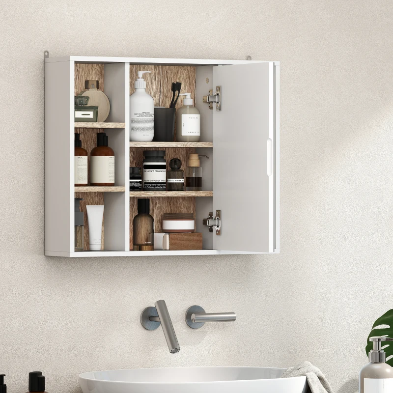 HOMCOM Wall-Mounted Bathroom Medicine Cabinet with Mirror, Over Toilet Bathroom Vanity Cabinet White & Oak