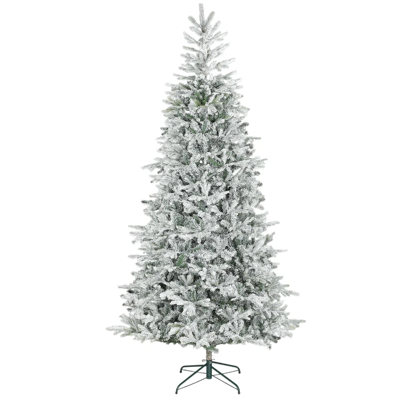 HOMCOM 9 ft Artificial Frosted Christmas Tree with Realistic Branches, Wide Full Spruce, Hinged Xmas Tree, Easy Assembly