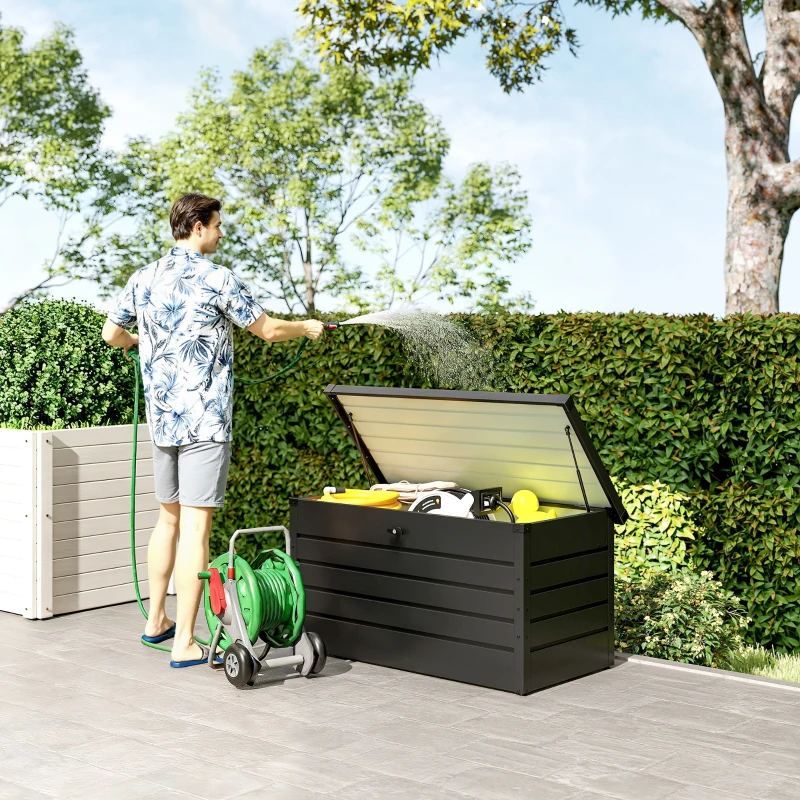 Outsunny Large Deck Box, Outdoor Storage Container with Lock for Pool Toys, Garden Tools, Furniture and Sports Equipment, Grey