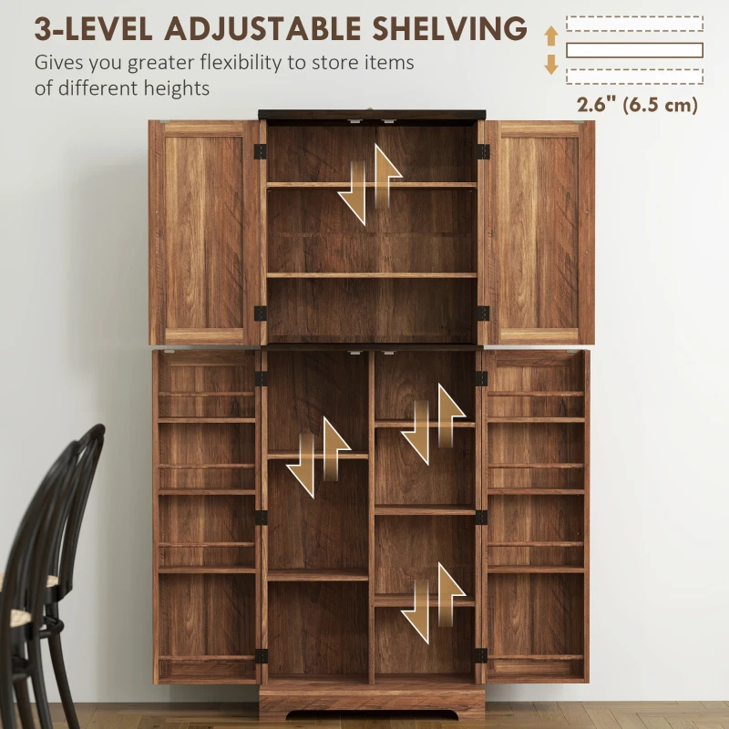HOMCOM 64" Tall Kitchen Pantry Cabinet with Spice Racks and Adjustable Shelves, Brown Wood Grain