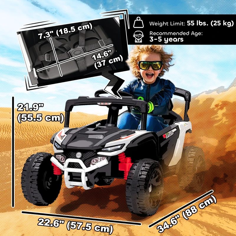 Qaba 12V Kids Ride On Truck with Dual Motors, Rear Suspension, Remote Control for 3-8 Years Boys Girls, White