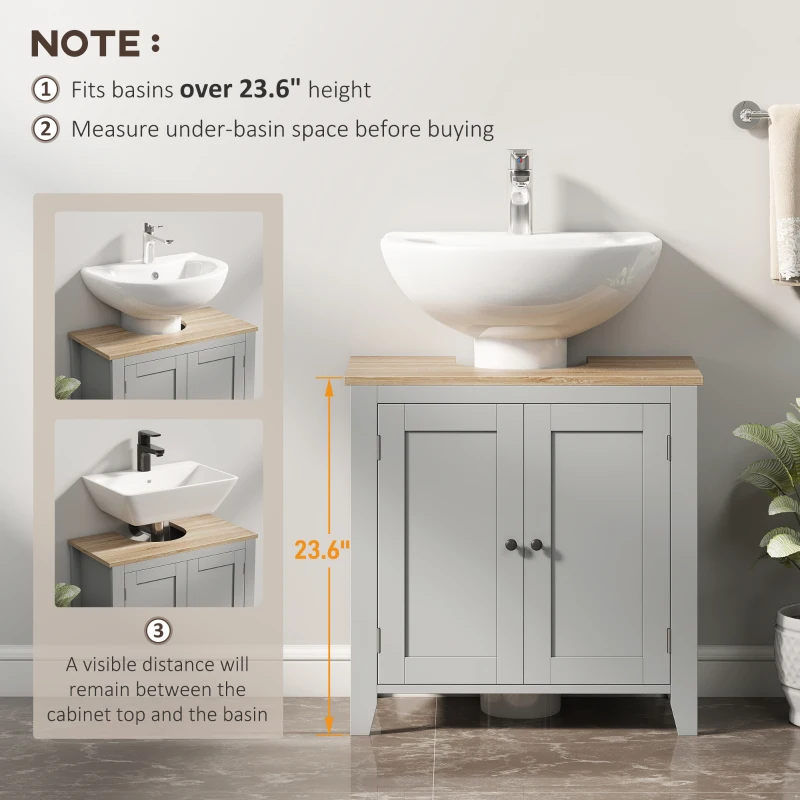 kleankin Bathroom Vanities, Pedestal Sink Cabinet with U-Shaped Cut-out and Adjustable Shelf, Gray
