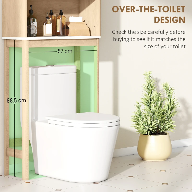 HOMCOM Over The Toilet Storage Cabinet with Adjustable Shelf, Open Shelf and Adjustable Bottom Bar, Oak