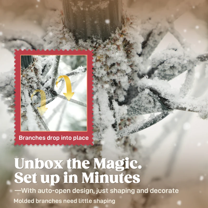 HOMCOM 9 ft Artificial Frosted Christmas Tree with Realistic Branches, Wide Full Spruce, Hinged Xmas Tree, Easy Assembly