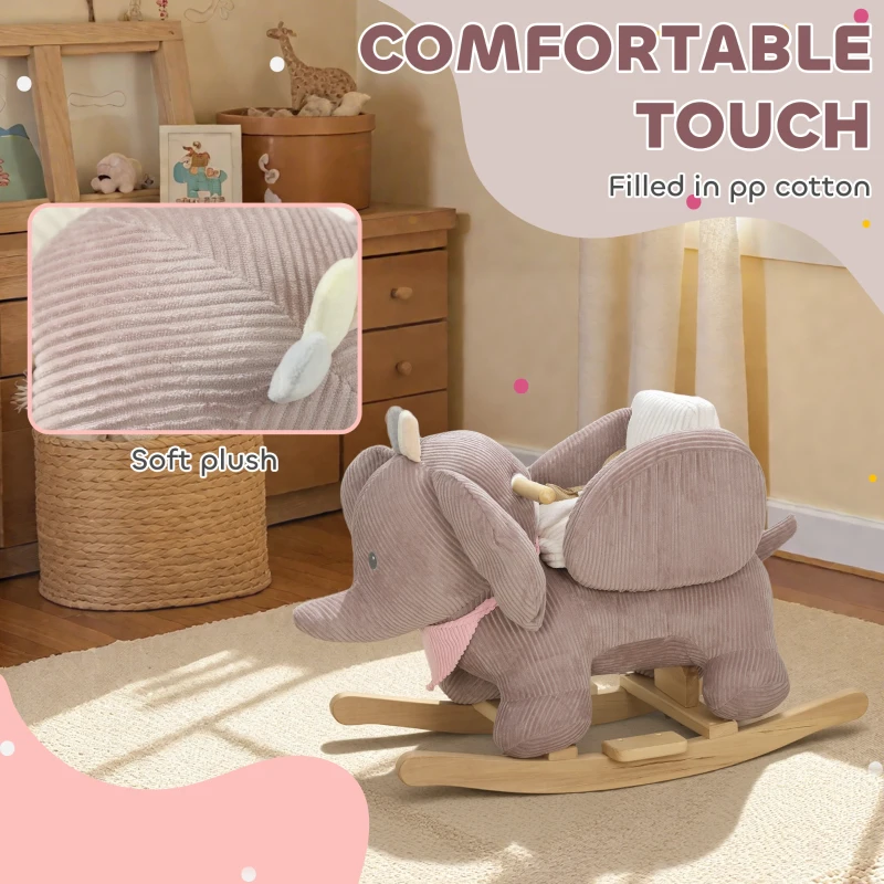 Qaba Baby Rocking Horse with Seat, Kids Ride On Toy with Realistic Elephant Sound and Safety Belt for 18 to 36 Months, Pink