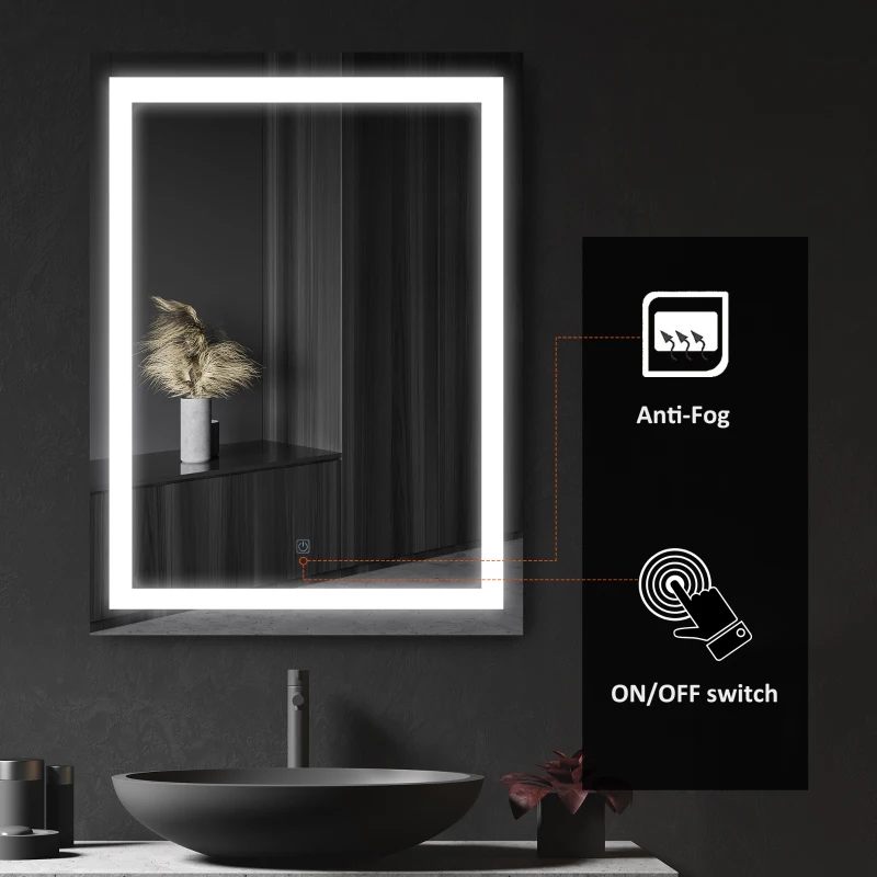 HOMCOM LED Bathroom Mirror Wall Mount Vanity Make Up Mirror with Dimmable Touch Switch Control and Defogger, Waterproof - 36" x 28"
