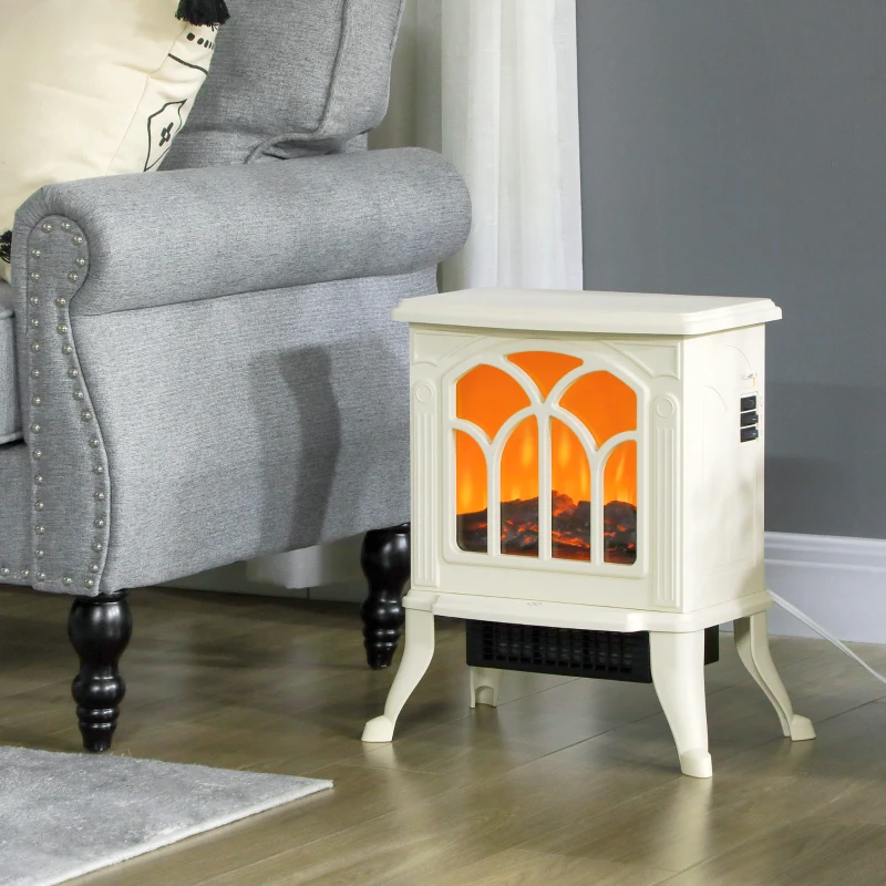 HOMCOM Electric Fireplace Heater, Freestanding Fireplace Stove with Realistic Logs and Flame Effect, 750W/1500W, Beige