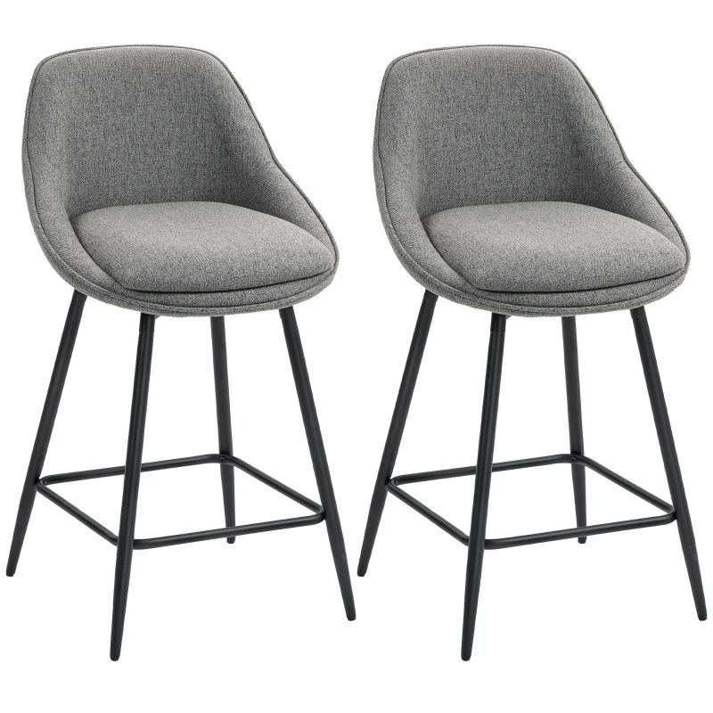 HOMCOM 26" Counter Height Barstools Set of 2, Upholstered Swivel Bar Stools with Backrests and Armrests, Dark Grey