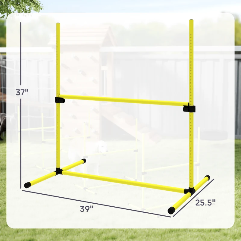 PawHut 4 Piece Dog Agility Set with Adjustable Height Jump Bars, Carry Bag, Displacing Top Bar, Yellow Yellow